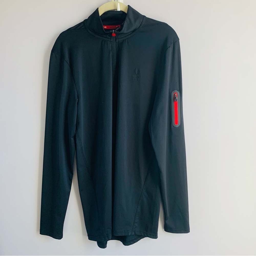 Spyder 1/4 Zip Top Black Red Athletic Fitness Running Lightweight Mens Medium